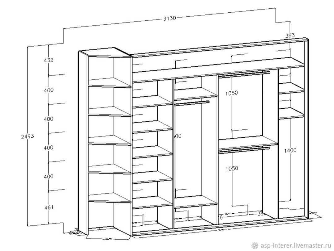 Планировка шкафа-купе внутри с размерами: основы грамотного обустройства