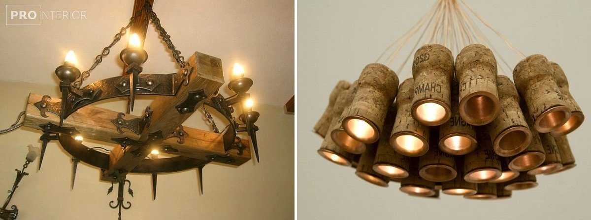 Люстра из дерева и светильник из коряг и веток, сделанные своими руками