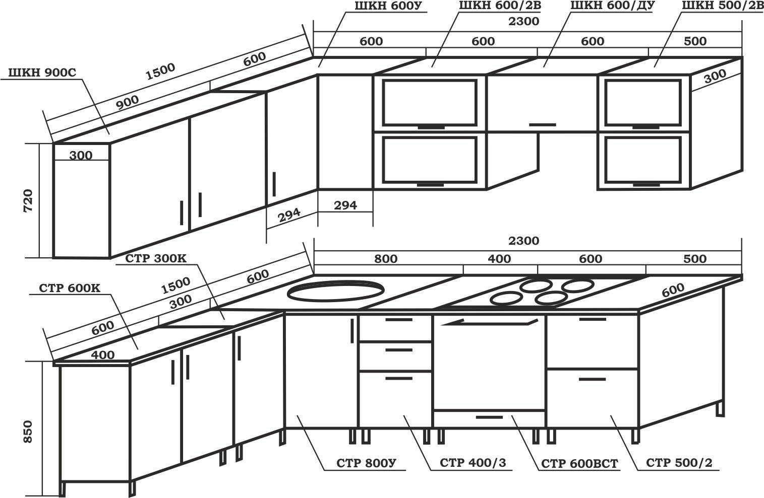Размеры кухни: стандарт для верхних, нижних шкафов, пеналов, угловых .