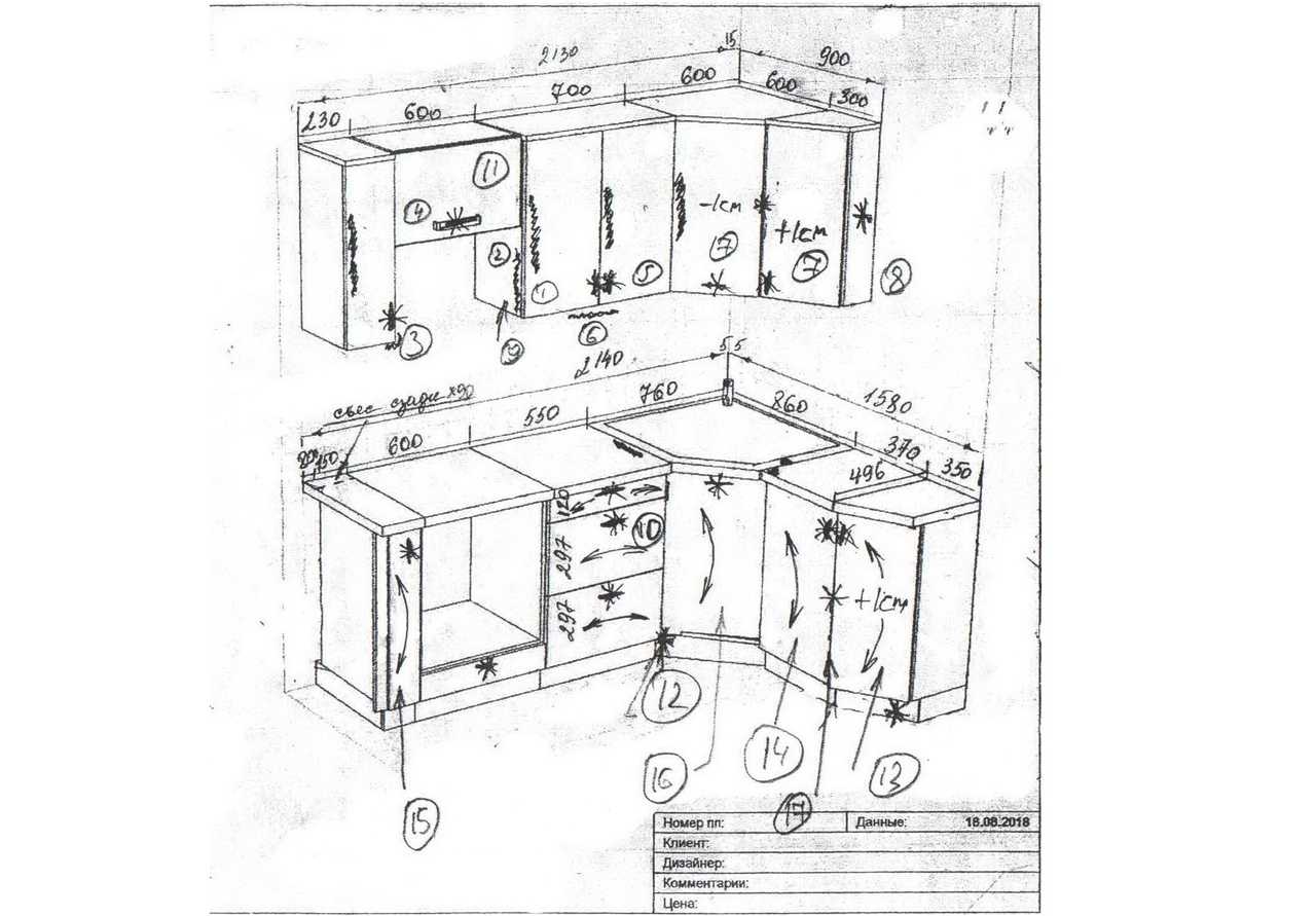 деталировка кухонных шкафов с размерами для изготовления