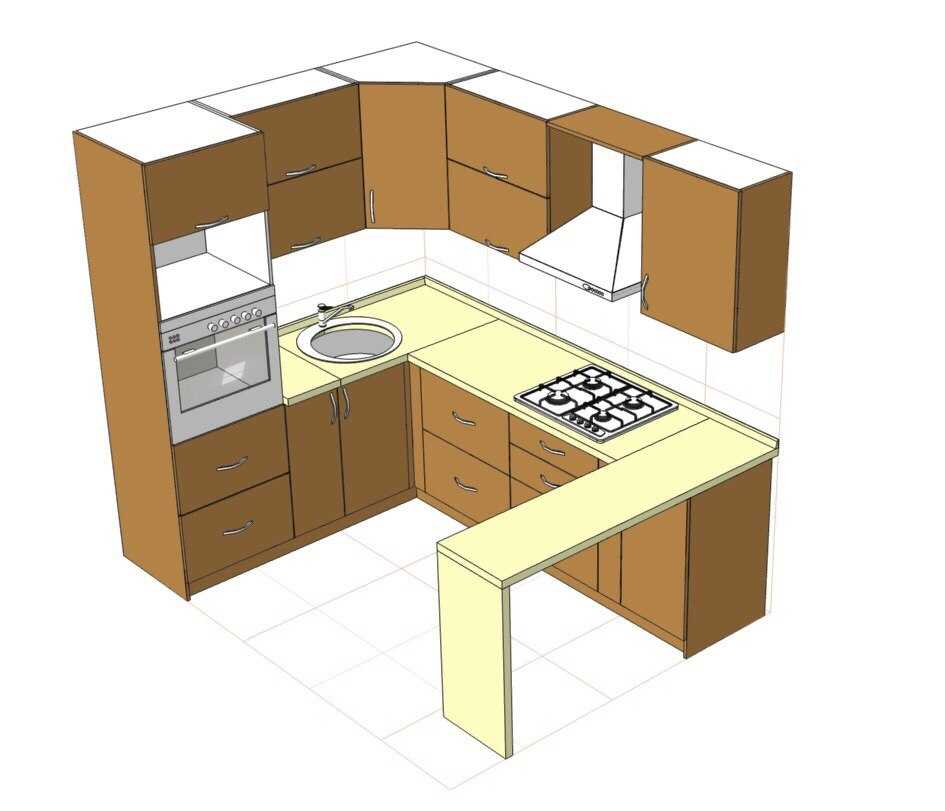 Схема и чертежи угловой кухни