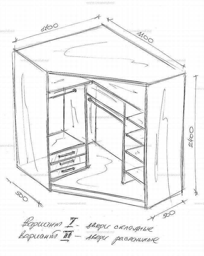 Угловой шкаф внутри в спальню: размеры и чертежи - 29 фото